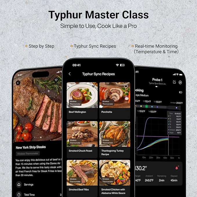 Typhur Sync Dual Gen 2 WiFi Wireless Meat Thermometer, 2 Probes, Smart Base, LCD Display, Unlimited Range, Bluetooth 5.3, Improved Stability, NIST-Certified Accuracy, BBQ, Grill, Smoker, Oven