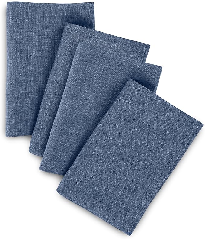 Solino Home Linen Cloth Napkins Set of 4-100% Pure Linen Blue Denim Dinner Napkins 20 x 20 Inch - Athena, Handcrafted and Machine Washable