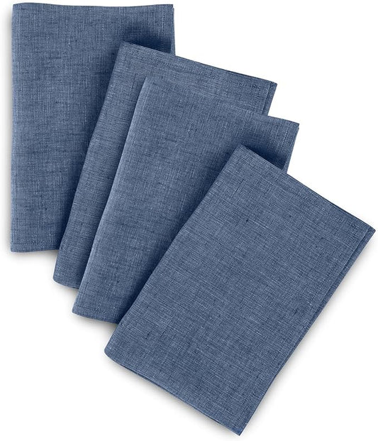 Solino Home Linen Cloth Napkins Set of 4-100% Pure Linen Blue Denim Dinner Napkins 20 x 20 Inch - Athena, Handcrafted and Machine Washable