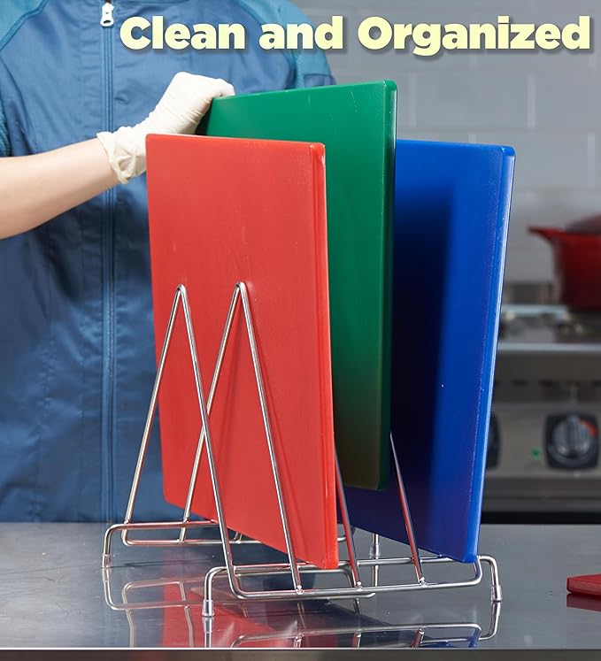 CURTA 4-Piece NSF 24" x 18" x 1/2" Multi-Colored Flexible Cutting Board Kit with Stainless steel Storage Rack, Color Coded Plastic Chopping Board with Anti Slip Surface Dishwasher Safe