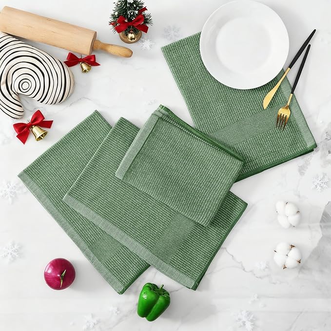 Homaxy Premium Kitchen Towels(18”x 28”, 8 Pack), Large Cotton Kitchen Hand Towels, Flat and Terry Dish Towels, 380 GSM Highly Absorbent Tea Towel Set with Hanging Loop, Grass Green