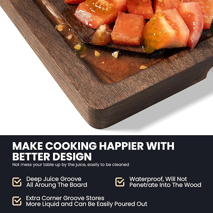 Walnut Wood Cutting Board for Kitchen with Deep Juice Groove & Side Handles, 20”L x 15”W x 1”H, Handcrafted North American Black Walnut Wood Grain, Large Chopping Board, Reversible Butcher Block