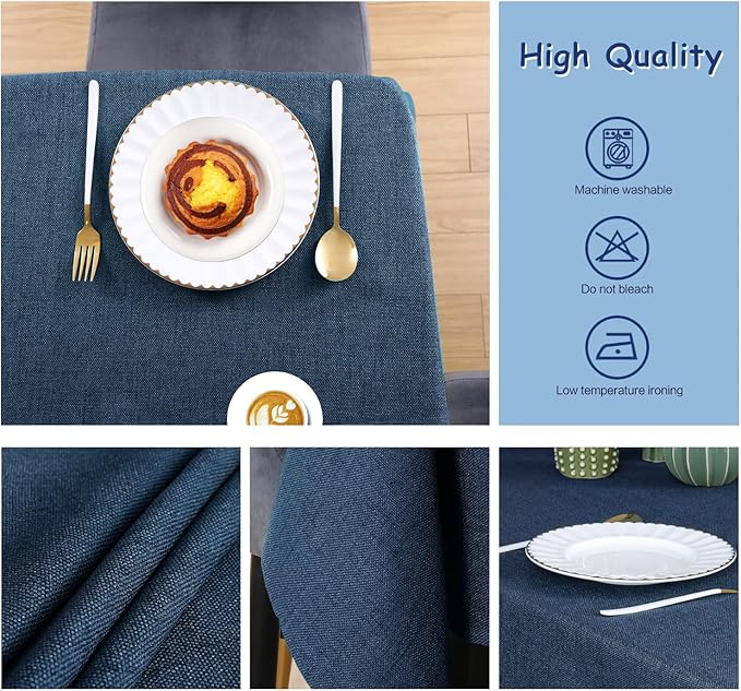 Table Cloth Rectangle Table Cover 57x118 Inches Faux Linen Wrinkle Free and Waterproof Rectangle Navy Blue Tablecloth for Kitchen Dining Party Buffet Wedding