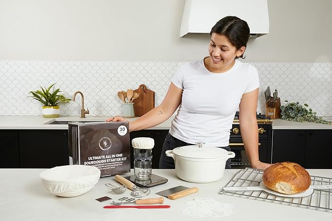 30 PCS-Sourdough Starter Kit with Kitchen Scale, 10-Inch Banneton Bread Proofing Basket, Sourdough Starter Jar, Bread Lame, Dough Whisk, Sourdough Kit with Bread Baking Supplies, and Bread Tools