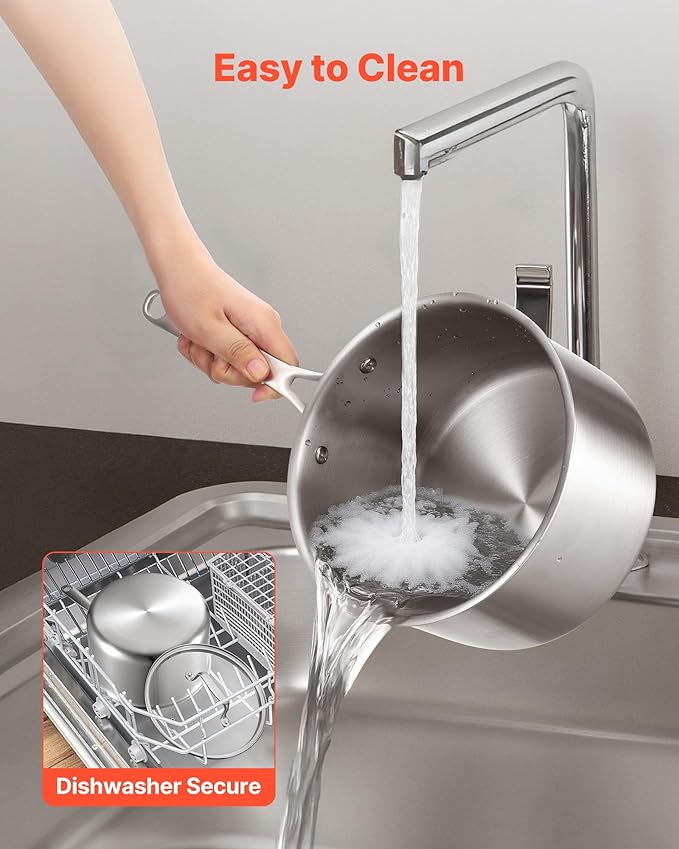 VEVOR 4 QT Saucepan, Stainless Steel Saucepan with Glass Lid, Multipurpose Nonstick Stainless Steel Small Cooking Sauce Pot with Ergonomic Handle, Friendly for Oven, Dishwasher, Induction Cooker