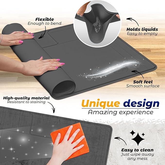 The Original Under Sink Mat - Silicone Waterproof mat, Adjustable, Easy to Clean, Kitchen cabinet liner, Disifenction Surface - 31" x 22" or smaller (Dark Gray, 31" x 22")