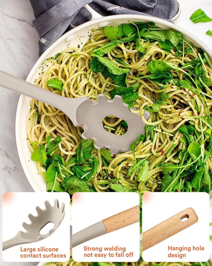 Kitchen Utensils Set, 13PCS Silicone Cooking Utensils, Heat Resistant Kitchen Utensil Spatula Set for Nonstick Cookware, Wooden Handles Kitchen Gadgets Tools Set