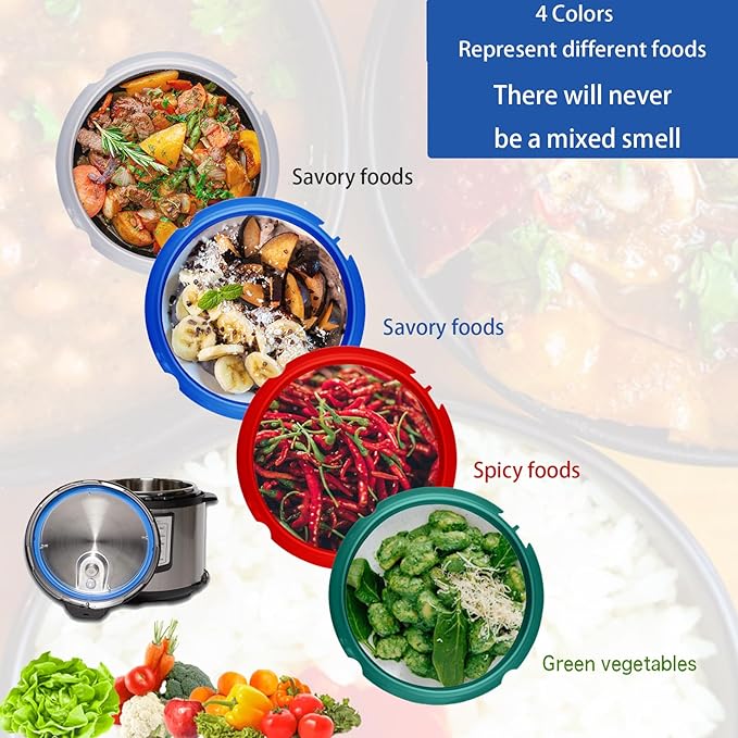 4 Pack Silicone Sealing Ring for Instant Pot 3 QT - Replacement Silicone Gasket Seal Rings 3QT with 4 Colors(Red, Clear, Green, Blue) - Instant Pot Replacement Silicone Gasket Seal for 3 Quart