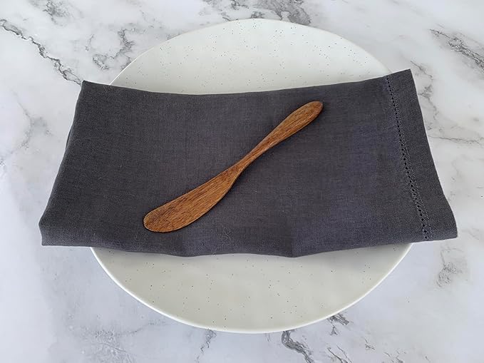Hemstitched Linen Napkins – 20 Inch x 20 Inch – Stonewashed Pure Linen Cloth Dinner Napkins with Mitered Corners - 100% French Flax – Machine Washable - Set of 4 (Dark Gray)