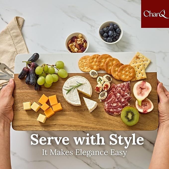 Marble Acacia Charcuterie Board Set (Premium Design Not Bamboo) – Cheese Platter Meat and Cheese Tray Medium Board for Small Gatherings Elegant Cheeseboard Gift