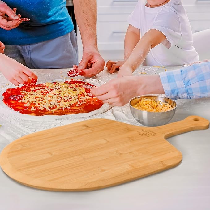 Zulay Kitchen Bamboo Pizza Peel – Medium 12” Wooden Pizza Paddle with Long Handle – Easy-Glide Beveled Edge for Baking, Transferring & Serving – Durable Pizza Board for Oven, Stone & Grill