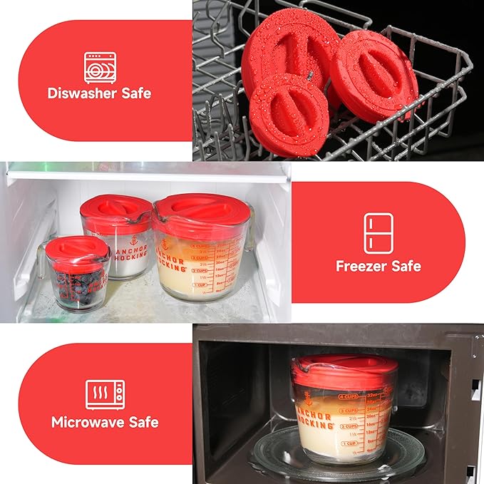 Silicone Replacement Lid Only Fit For Anchor Hocking 1-Cup/250 ML Glass Measuring Cup, Reusable & Durable, Dishwasher, Microwave Safe (Cup not Included)