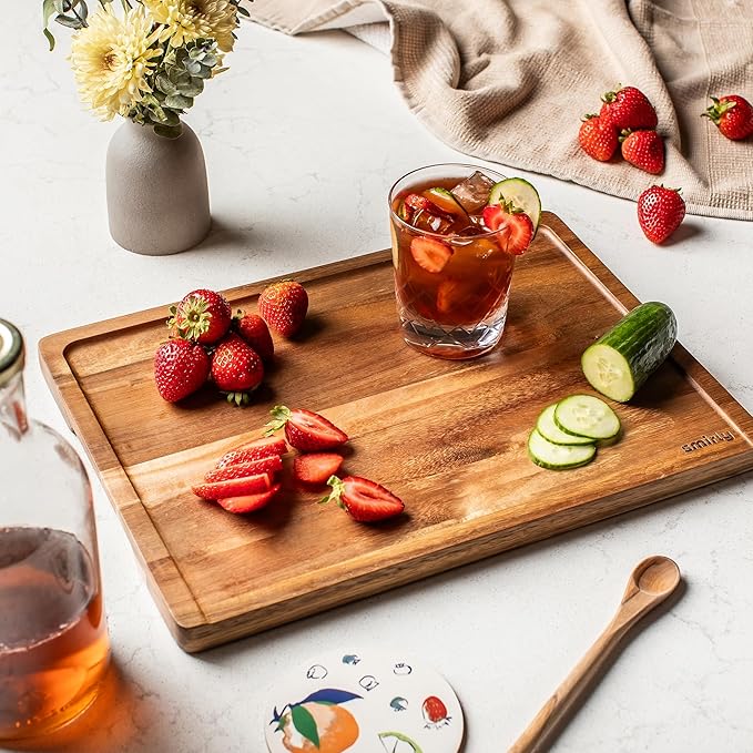 SMIRLY Bamboo Cutting Board Set, Chopping Board and Wooden Cutting Boards for Kitchen, Small Wood Cutting Board and butcher block (Acacia Wood, 1 Pack)