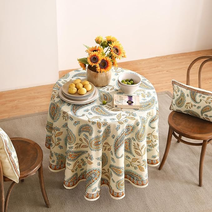 patdrea Designer French Vintage Table Cloth,Italian Floral Tablecloth for Round Tables,Country Summer Linen Tablecloth,Wrinkle Free Table Cover for Kitchen Dining,Christmas,Diameter 67"