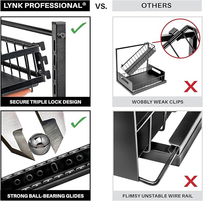 LYNK PROFESSIONAL® Pull Out Under Sink Kitchen Cabinet Organizer - 10" W x 14" D 2-Tier Drawer - Sliding Shelf Organizer for Cabinets and Undersink Storage Shelves - Lifetime Ltd. Warranty – Black