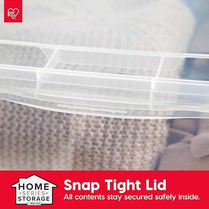 IRIS USA 6-Pack Storage Bins with Lids, 68 Quart, Clear Stackable Containers Box Organize Shoes Closet Shelves Clothes Blankets Towels - BPA-Free Plastic