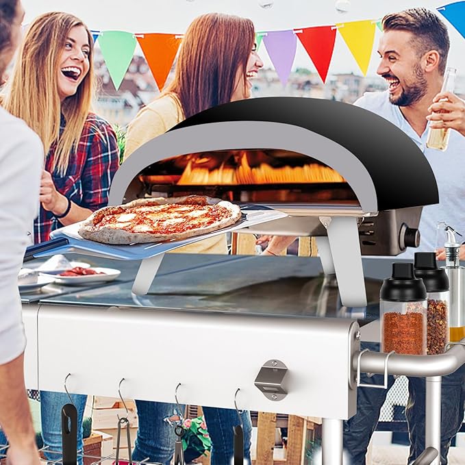 Pizza Oven Table Grill Cart with Pizza Topping Station Movable Food and Prep Workcart Outdoor Grill Table Stand for Ninja Woodfire Blackstone Griddle Cuisinart etc Grill