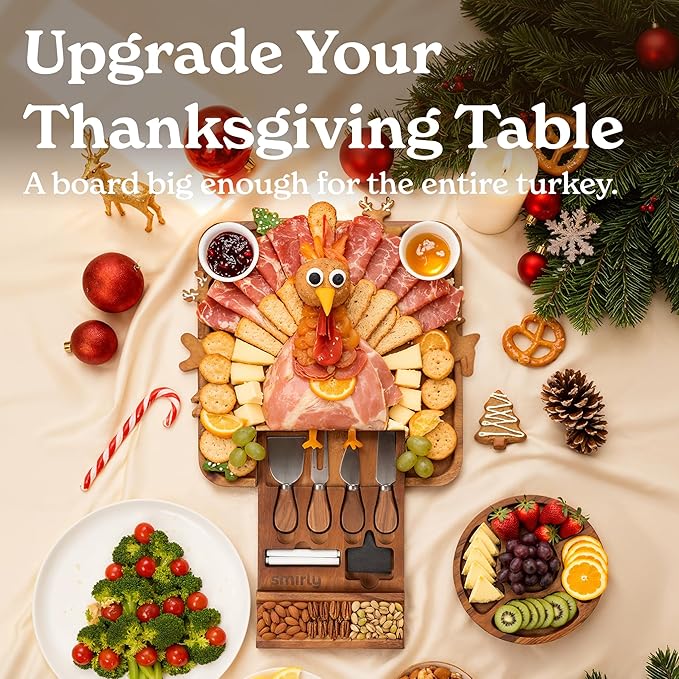 SMIRLY Charcuterie Boards Set, Large Cheese Board Set, Natural Walnut Wood Charcuterie Tray with Accessories - Housewarming Gifts New Home, Wedding & Bridal Shower Gifts for Women, Couples