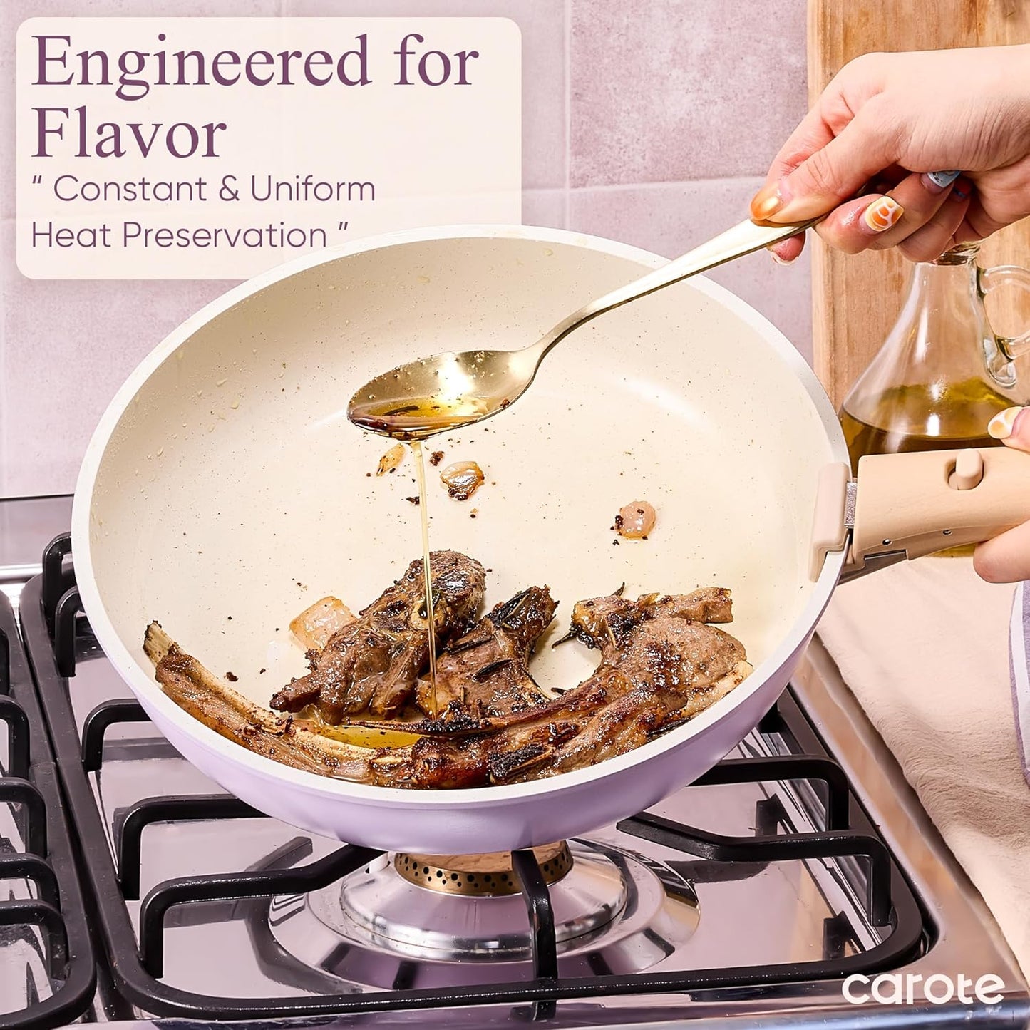 CAROTE Pots and Pans Set Non Stick, Cookware Sets, 19pcs Kitchen Set, Oven/Fridge Safe, Space Saving Pots Set, Nonstick Set with Versatile Removable/Detachable Handle, Induction RV Set, Purple