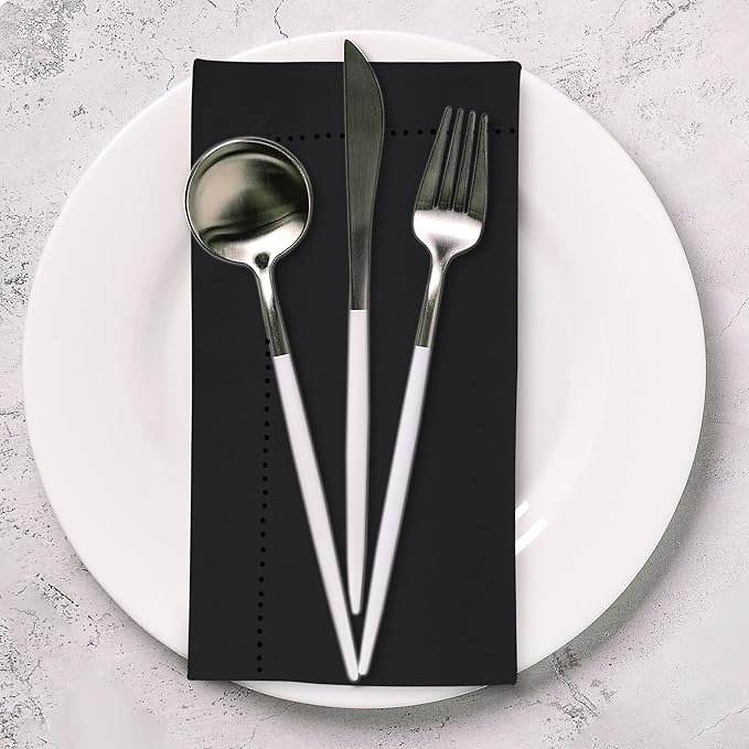 Urban Villa Cloth Napkins Set of 12 20x20 Inches 100% Cotton Hemstitch Napkins Cloth Washable Durable Reusable Absorbent Table Dinner Napkins Cloth for Hotel Lunch Restaurant Weddings Parties – Black