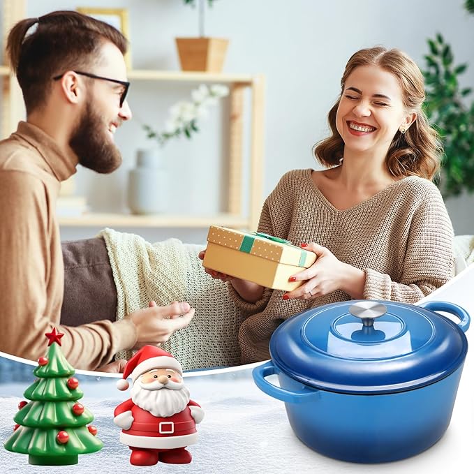 LIFERUN 6 Qt Enameled Cast Iron Dutch Oven Pot with Lid，Oven Safe up to 500° F, Heavy-Duty Non-Stick Dutch Oven with Dual Handles for Bread Baking, Fry Foods, Braising, Stews, Roasting (Blue)