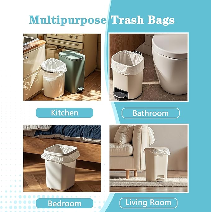 500 Count 5 Gallon Trash Bags, Strong Small Garbage Bags, Bathroom Trash Can Bin Liners, 4-6 Gallon Unscented White Wastebasket Liners for Kitchen Office Toilet and Bedroom
