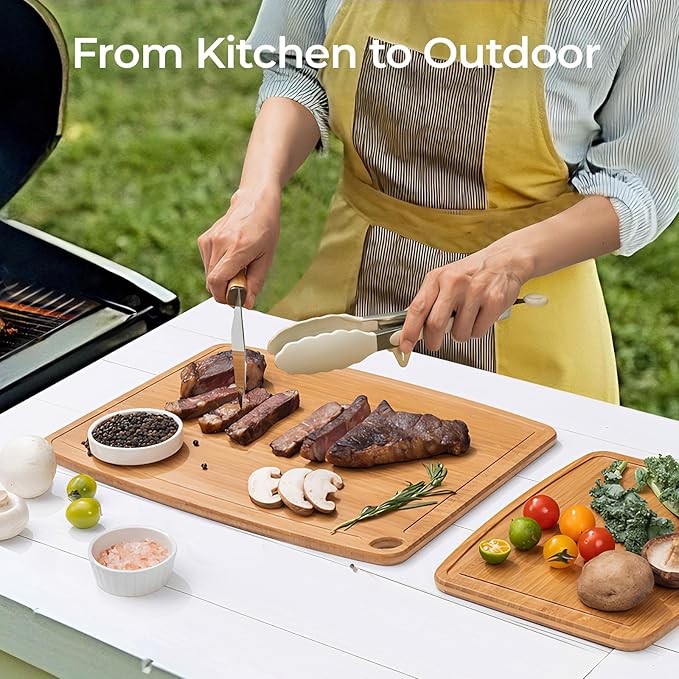 Dishwasher Safe Bamboo Cutting Board, Lightweight & Durable Wood Cutting Board, Reversible with Juice Groove, Easy to Store & Clean, Ideal Kitchen Gift for Home Cooks