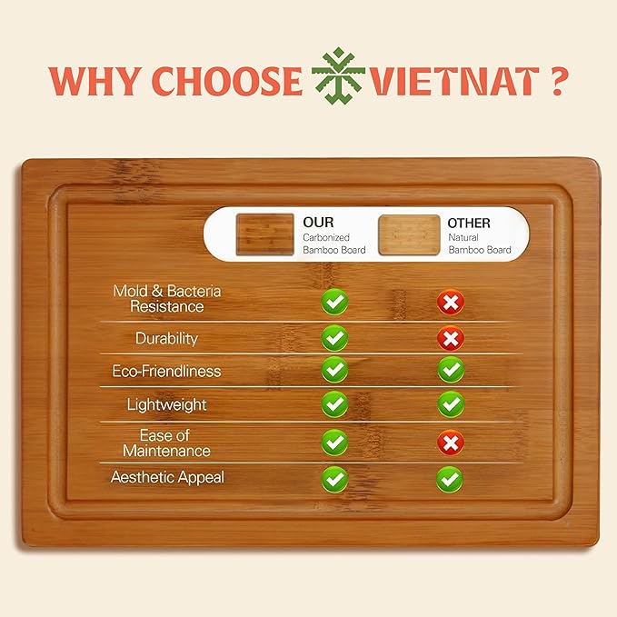 Carbonized Bamboo Cutting Board Set of 3 with Holder – Natural Reversible Kitchen, Charcuterie & Cheese Boards – Holiday Hosting Essentials. (S M L with Holder)