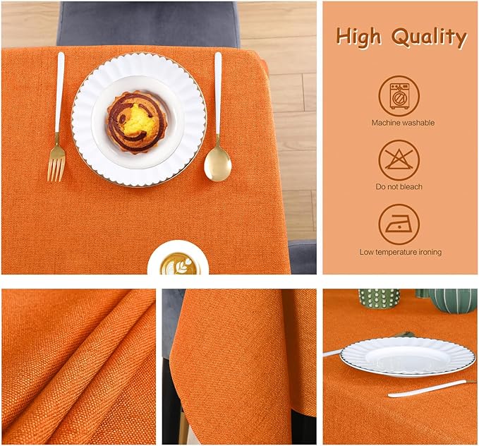 Table Cloth Rectangle Table Cover 55x95 Inches Faux Linen Wrinkle Free and Waterproof Pumpkin Orange Rectangle Tablecloth for Kitchen Dining Party Buffet Wedding