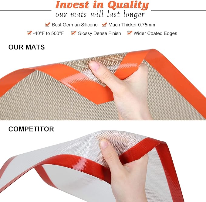Silicone Baking Mat - Best German Silicone - Non Slip Silicone Baking Sheet, Non Stick Reusable Silicone Mats for Baking, Oven Liner, Counter Mat - Half + Medium + Quarter Baking Sheets Set