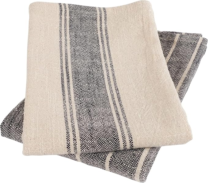 KAF Home Natural Rustic Farmhouse Slubbed Kitchen Towel | 100% Cotton Dish Towel, 18 x 28 Inches | Soft and Absorbent (Black, Set of 4)