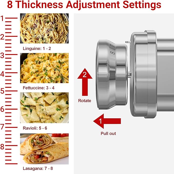 All Metal Pasta Maker Attachment for KitchenAid, 3 In 1 Pasta Attachment for Kitchen Aid Stand Mixer, 8 Gears Adjustable Pasta Roller Attachment for Fettuccine Linguine Pasta Sheets.