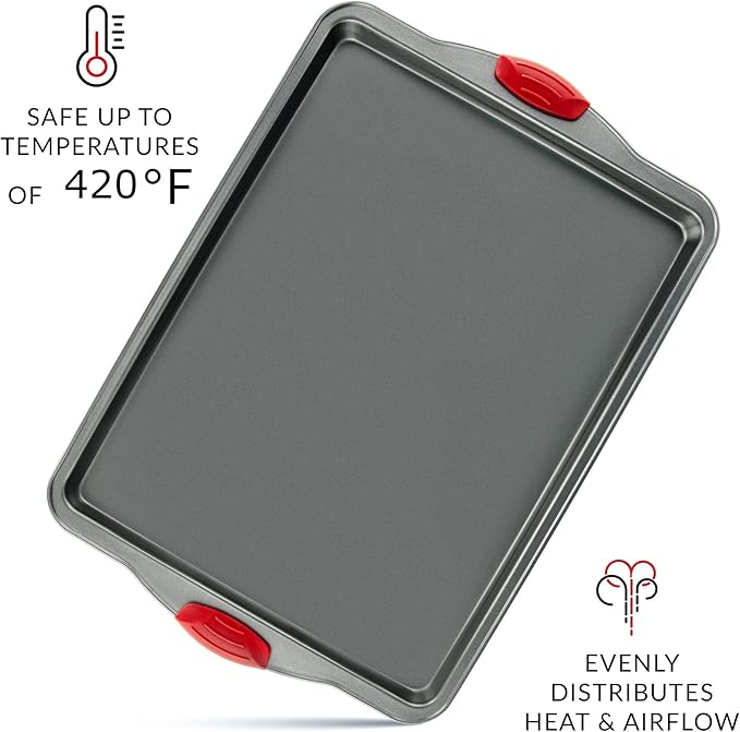 Boxiki Kitchen Non-Stick Baking & Cookie Sheet Pan Non-Toxic 11x14 Inch Rimmed Carbon Steel Baking Sheet. Dent, Warp and Rust Resistant. Heavy Gauge Steel Oven Baking Sheet. 1 Tray.