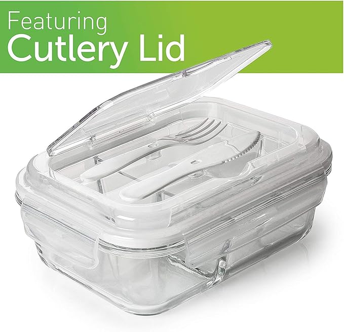 PrepNaturals 3 Pack 34 Oz Glass Meal Prep Containers - Dishwasher Microwave Freezer Oven Safe - Glass Storage Containers with Lids (Multi-Compartment)