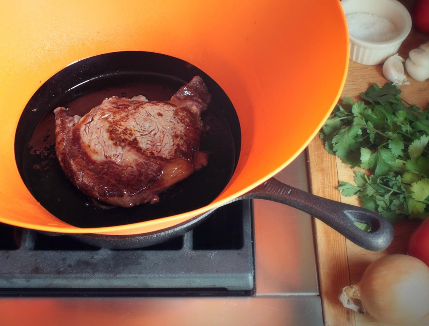 Frywall Splatter Screen Alternative 10" - Stops Grease Splatter Without Trapping steam - Continuous Access - Dishwasher Safe - Compact Storage (Orange)