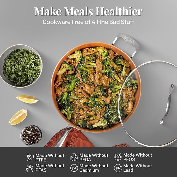 Gotham Steel True 20 Pc Ceramic Cookware Set Nonstick, Ceramic Pots and Pans Set Non Stick with Deep Square Pan Set & Bakeware Set, Non Toxic PFOA PFOS Free, Oven & Dishwasher Safe, No Cheater Pieces