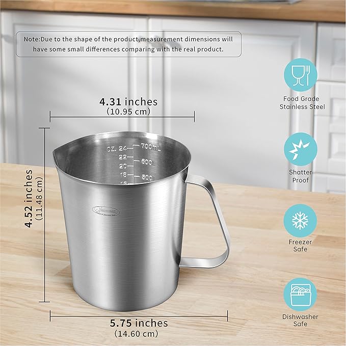 Measuring Cup, [Upgraded, 3 Measurement Scales, Including Cup Scale, ML Scale, Ounce Scale], Newness Stainless Steel Measuring Cup with Marking with Handle, 24 Ounces (0.7 Liter, 3 Cup)