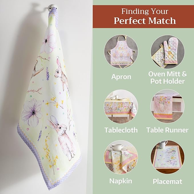 Maison d' Hermine Kitchen Towels Set of 3 100% Cotton 27.50" x 20" Reusable Cloth Tea Dish Towels Absorbent with Hanging Loop for Kitchen, Home, Dining, Cocktail Parties Spring/Summer (Easter Zest)