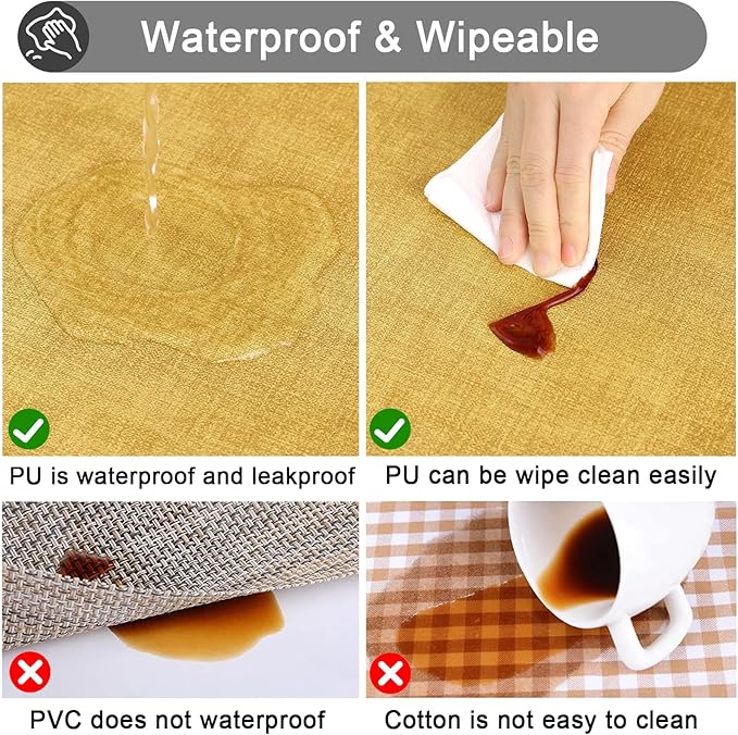 homing Faux Leather Heat Resistant Placemats 4 Packs, Waterproof Wipeable Dining PU Place Mats for Indoor & Outdoor, Easy to Clean, Yellow