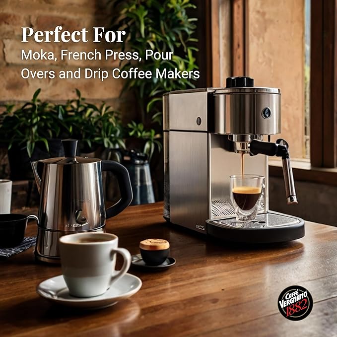 Caffe Vergnano 1882 Gran Aroma Whole Bean Arabica Medium Espresso Roast Coffee, 2.2lbs Bag - Italian Coffee Beans with Rich notes of Cocoa, Spices & Dried Fruit, Intensity 8/10-1000g Bag (2 Pk)