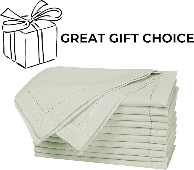 Bedding Craft Cotton Cloth Dinner Napkins Set of 12 – 18x18 Aloe Wash Finish with Hemstitched Corners – Machine Washable Fabric Napkins for Weddings, Parties & Dining