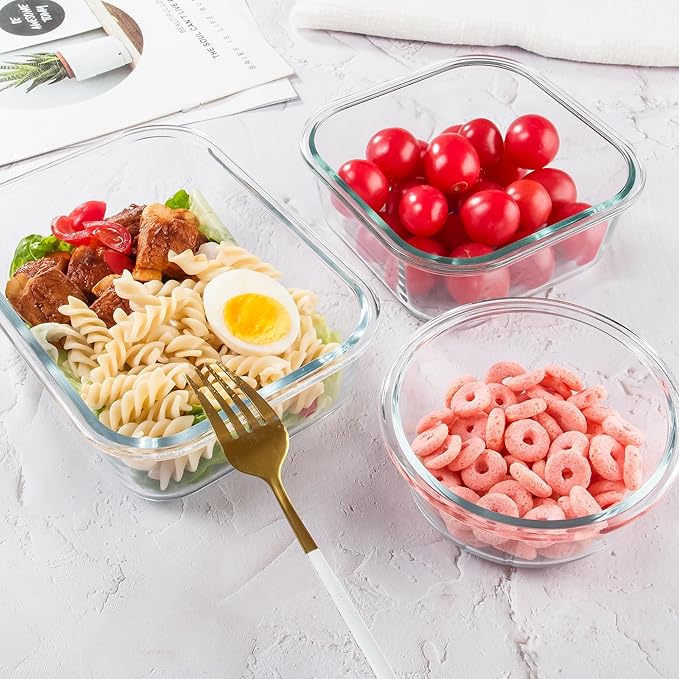 12 Pack Glass Storage Containers with Lids, Glass Meal Prep Containers Set, Airtight Food Storage Containers, Pink