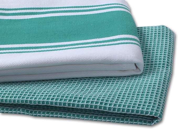AMOUR INFINI Cotton Kitchen Towels - Set of 4 Highly Absorbent, Ultra Soft Waffle Weave Tea Towel with Hanging Loop - 20x28 Inch Quick Drying Dish Cloths for Cleaning (Teal)