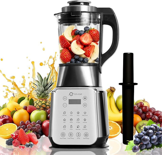 Glass Blenders for Kitchen – Stainless Steel Professional Blender for Smoothies 1500W Motor, Food Processor Combo 9 Adjustable Speeds, 14 Preset Programs, BPA-Free Glass Jar blender, Nut Milk, Soups