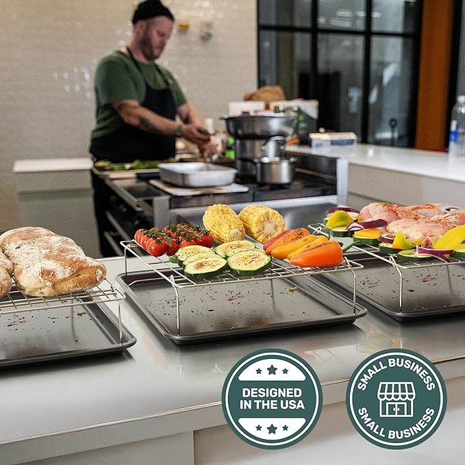 Ultra Cuisine Heavy Duty 3 Tiers, 16" x 10" Cooling Rack for Cooking and Baking - Professional Grade Premium 100% Stainless Steel Baking Rack & Wire Cooling Mesh - Dishwasher Safe - Pack 3