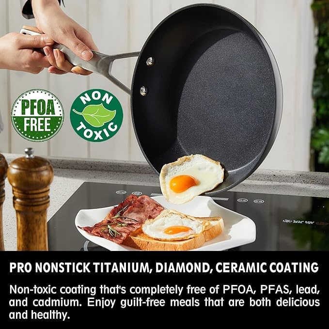 MsMk Non Stick Frying Pans, 10 Inch and 12 Inch Nonstick Frying Pan Set PFOA Free Non-Toxic, Skillet Set for Induction, Ceramic and Gas Cooktops