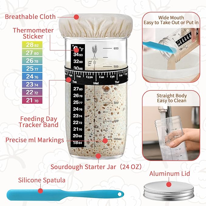 38 Pcs Sourdough Starter Kit, Cotton Rope Banneton Bread Proofing Basket with Sourdough Starter Jars,10 Inch Round & Oval Proofing Basket with Liners & Covers for Artisan Bread Baking