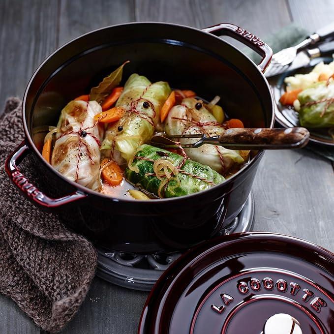 Staub Cast Iron Round Dutch Oven, Made in France, Grenadine, 4-qt, Serves 4-6 people