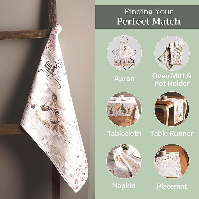 Maison d' Hermine Kitchen Towels Set of 3 100% Cotton 20" x 27.5" Reusable Cloth Tea Dish Towels Absorbent with Hanging Loop for Kitchen Dining Thanksgiving Christmas Decorations (Mountain Life)