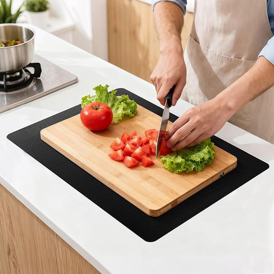 Upgraded 10” x 15” Non-Adhesive Non-Slip Cutting Board Mat, Multi-Purpose Non-Slip Pad for Chefs & Home Cooks, Safety Grip Mat Under Kitchen Cutting Boards, Drawer Liners (Black, 1 Pack)